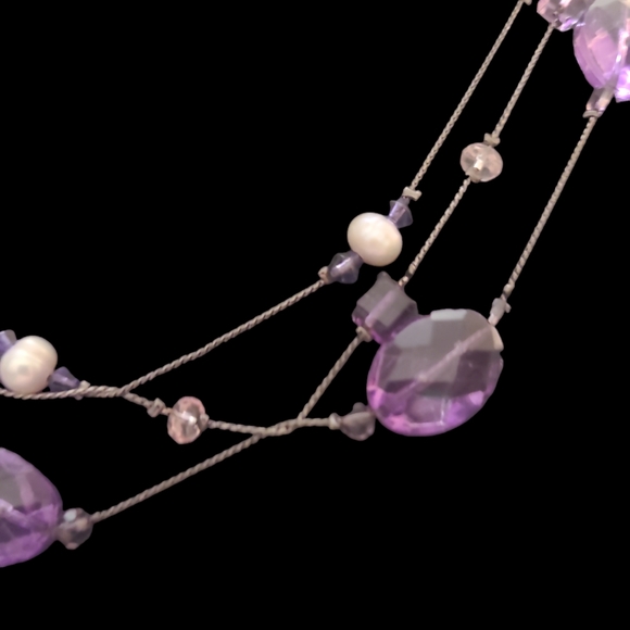 Purple Beaded Multi Strand Necklace 18" L6 - Picture 2 of 3